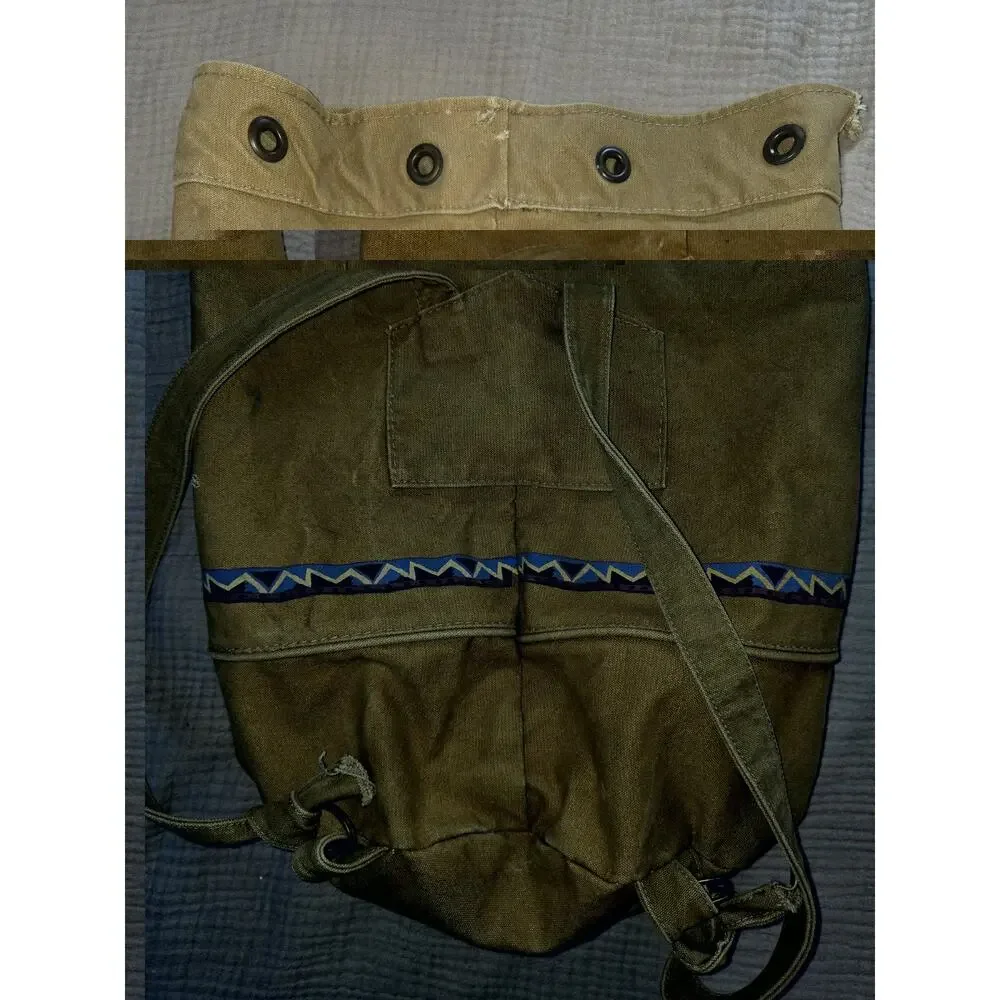 VTG Quicksilver Backpack Tan Rucksack Drawstring Bag 90s surf thrash skate rare